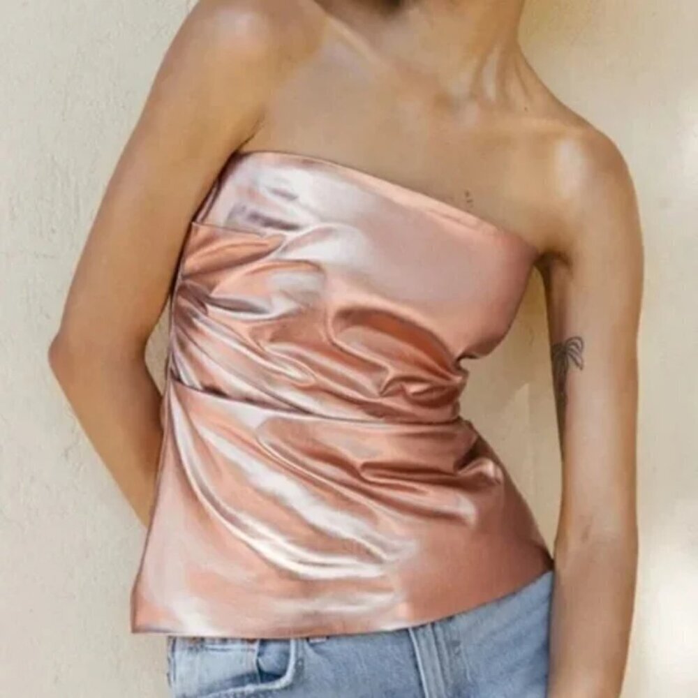 ZARA STRAPLESS METALLIC TOP